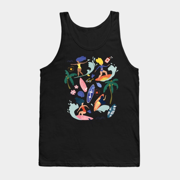 Surfing Girl Tank Top by Lidiebug